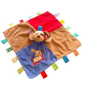 Taggies Mary Meyer Puppy Dog Baby Security Blanket Lovey Blue Red Tan Plush Toy
